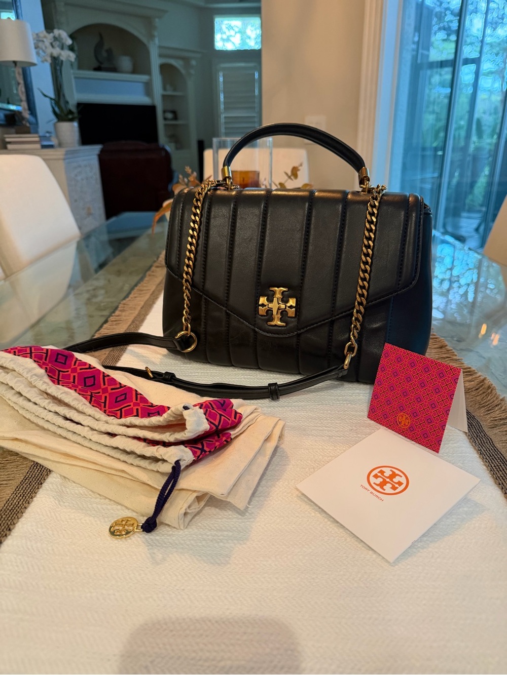 Tory Burch kira Quilted Leather Medium Satchel black with Gold Chain Hardware